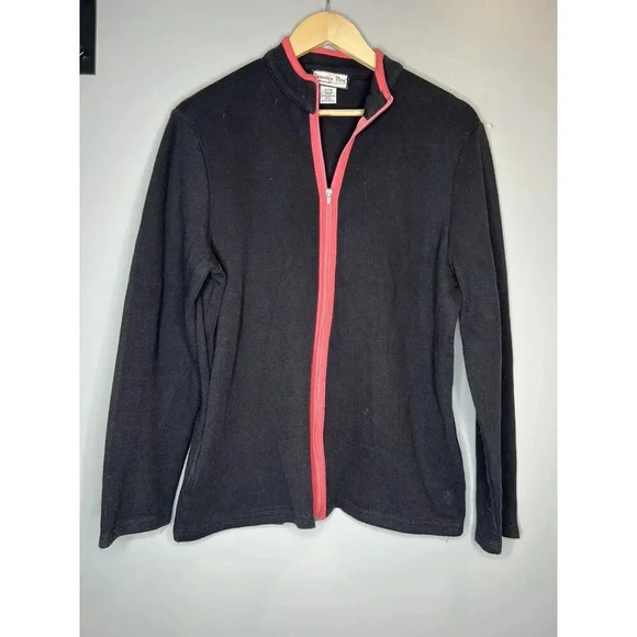 Jamaica Bay Womens Sweater Jacket Black Pink Full Zip Long Sleeve Cotton SIZE XL - Picture 1 of 8